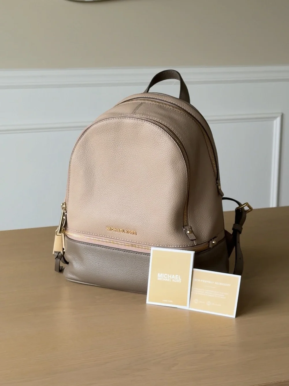 Michael Kors Two-Tone Taupe and Beige Leather Backpack